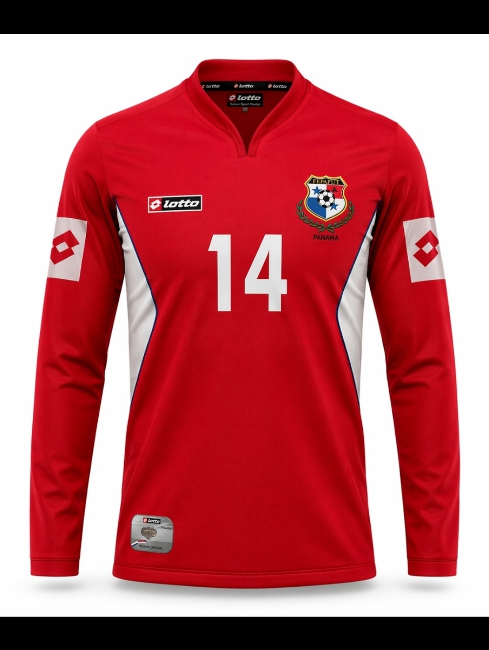 Lotto Panama Soccer Jersey Lopez 14 Red Long Sleeve Football Shirt Men’s M